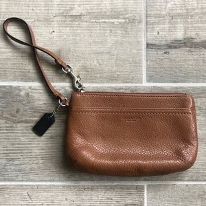 Coach Pebbled Leather Brown Cognac Wristlet